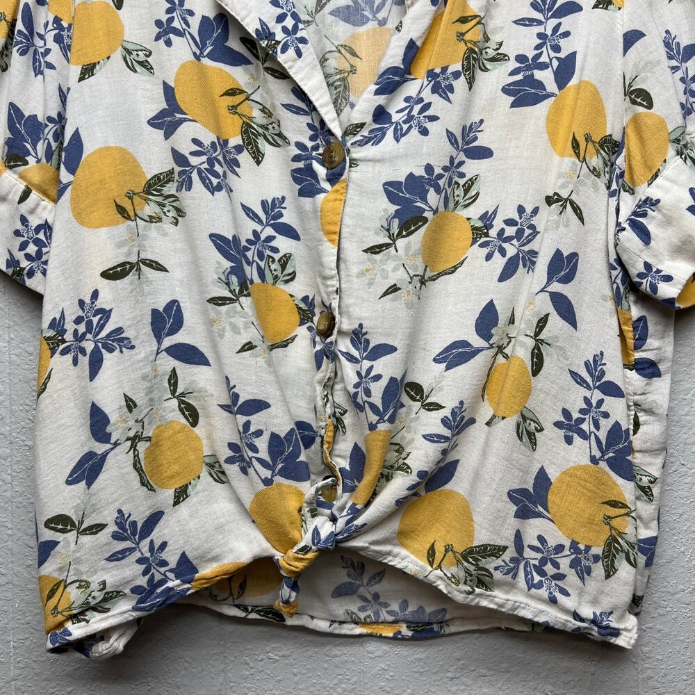 Dip Lemon Floral Printed Button Tie Front Shirt Women Large Beachy Boho Coastal - Picture 5 of 13